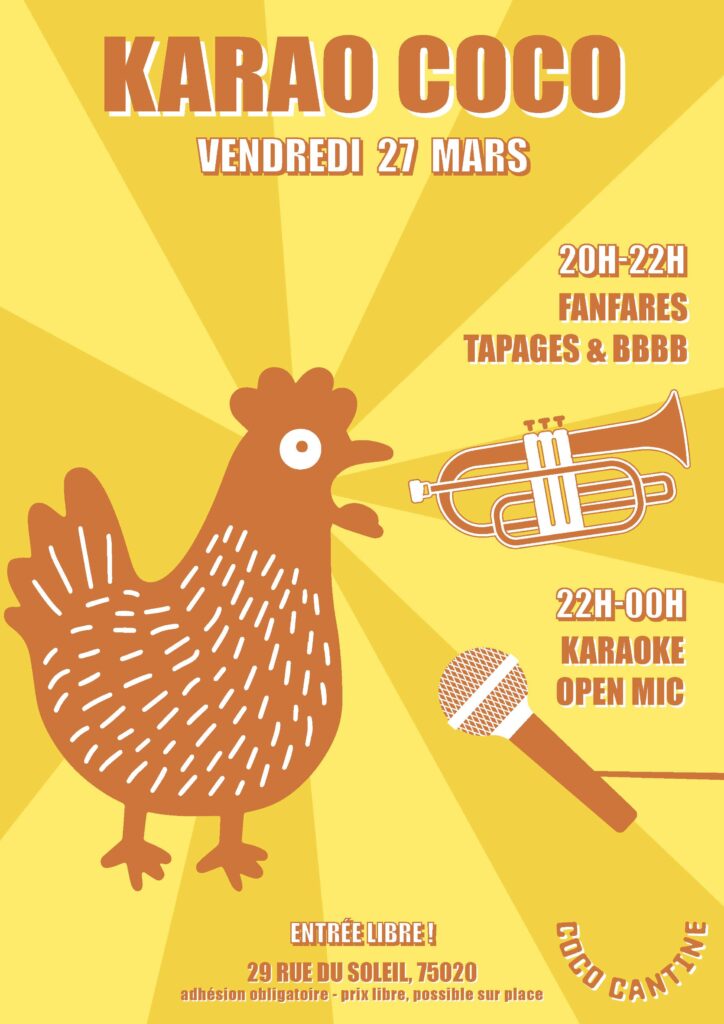 Texte identique à l'article, avec une illustration de poule qui souffre dans une trompette, devant laquelle est brandi un micro. Les couleurs sont dans les tons marrons/jaune.